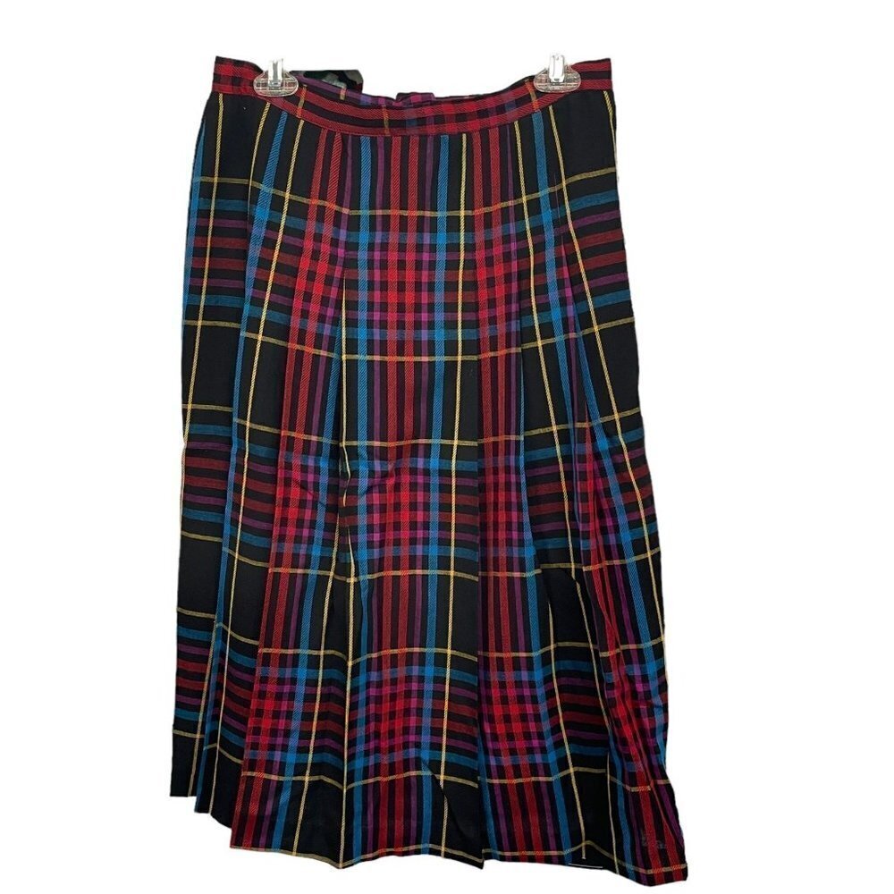 Vintage‎ John Meyer Black Blue Red Tartan Plaid Skirt Size 14